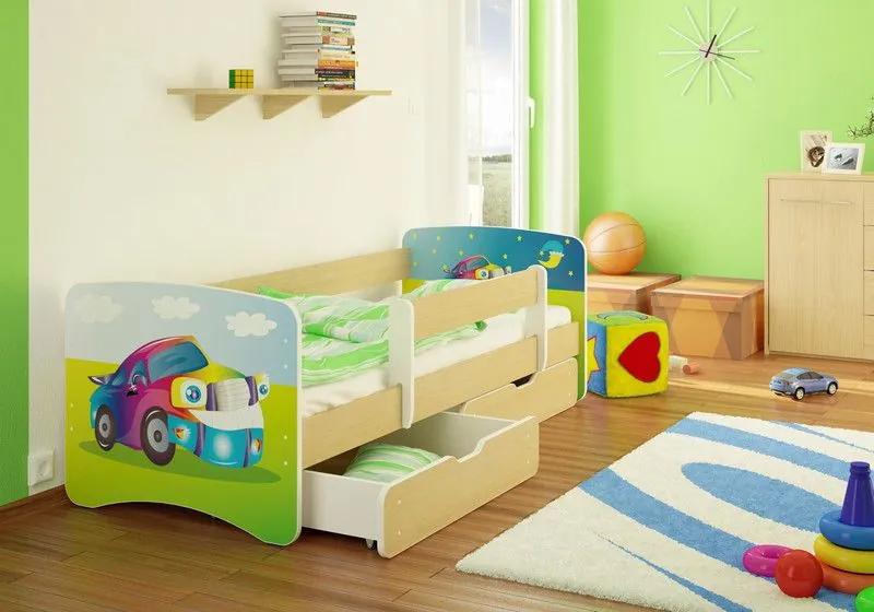 MAXMAX Detská posteľ AUTÍČKO funny 160x80 cm - sa zásuvkou 160x80 pre chlapca ÁNO