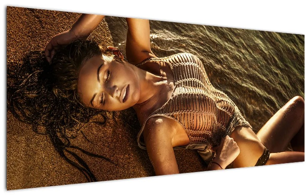 Obraz ženy ležiacej na pláži (120x50 cm)