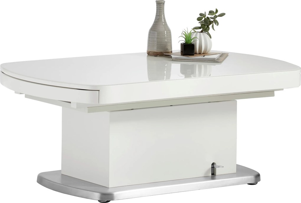 XXXLutz KONFERENČNÝ STOLÍK, biela, kov, sklo, kompozitné drevo, 120-180/75/50-78 cm Venda - Stolíky do obývačky - 002809002501