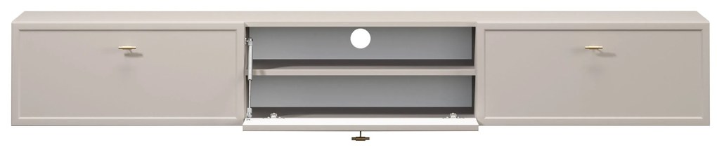 Závesná RTV skrinka Lorini 200 cm so zásuvkami - kasmír / zlaté T-bar úchyty