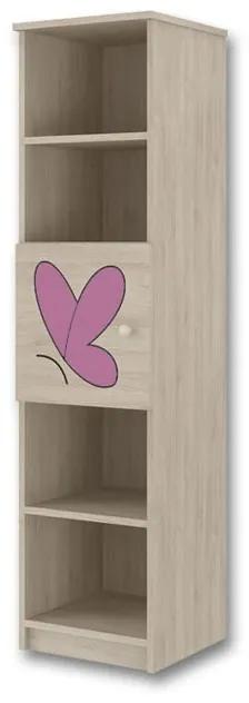 Raj posteli Knižnica - Ružový motýlik, dub sonoma borovica nórska