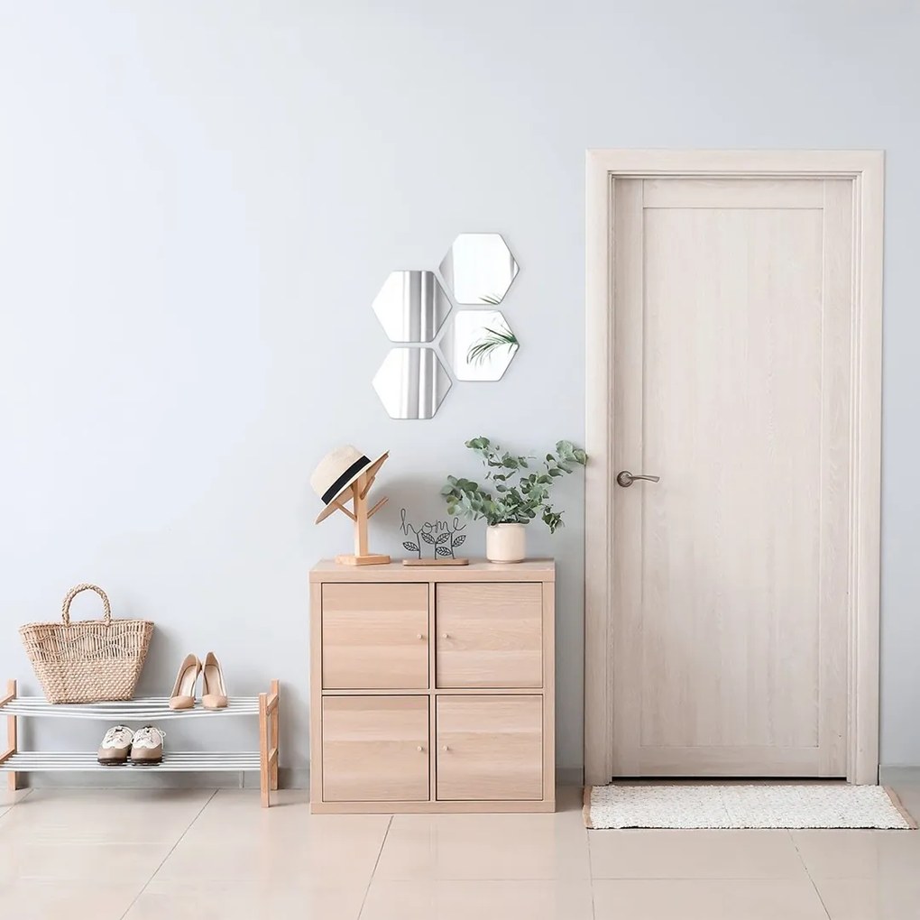 TENDANCE Zrkadlo Levi Hex, strieborné, sada 4ks
