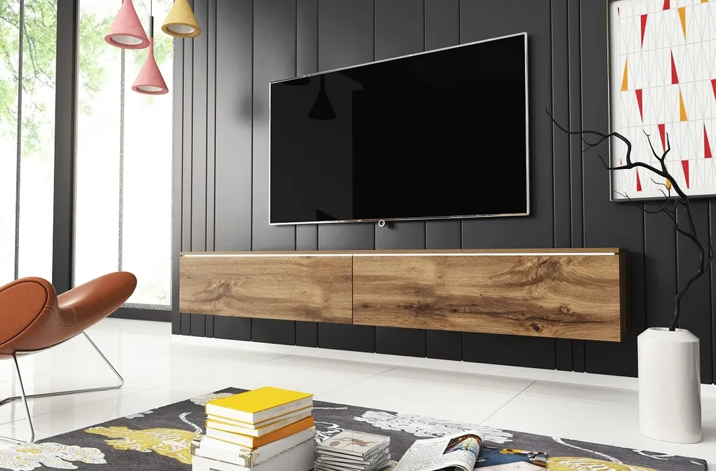 AKCIA - Závesný TV stolík Lowboard D 180 cm - dub wotan