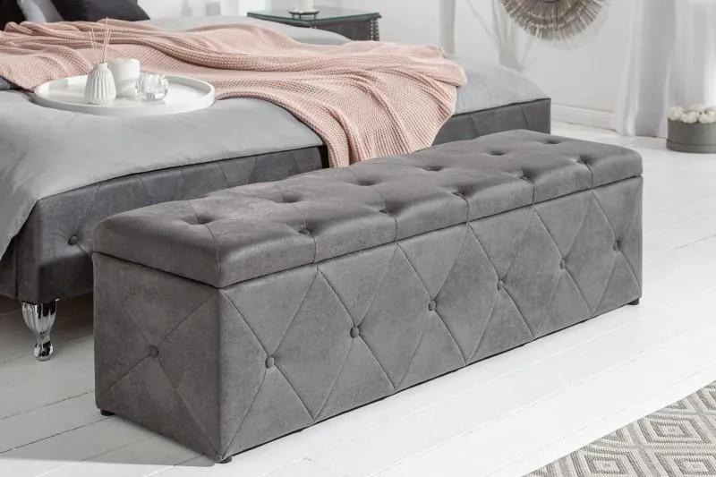 Invicta Interior -  Elegantná posteľná lavica EXTRAVAGANCIA 140 cm starožitný šedý dizajn Chesterfield
