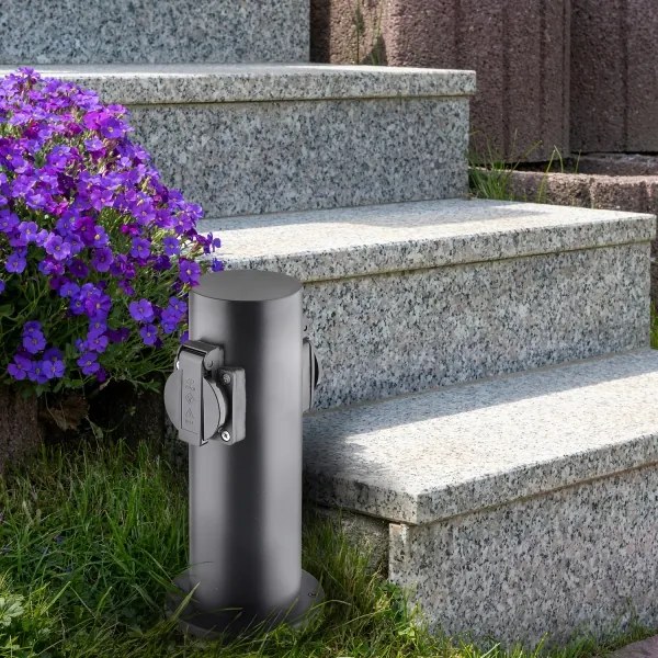 Solight PG10B - Vonkajší zásuvkový stĺpik 2Z 230V IP44 čierna okrúhly
