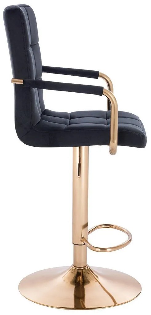 LuxuryForm DESIGN Barová stolička VERONA GOLD VELUR na zlatom tanieri - čierna