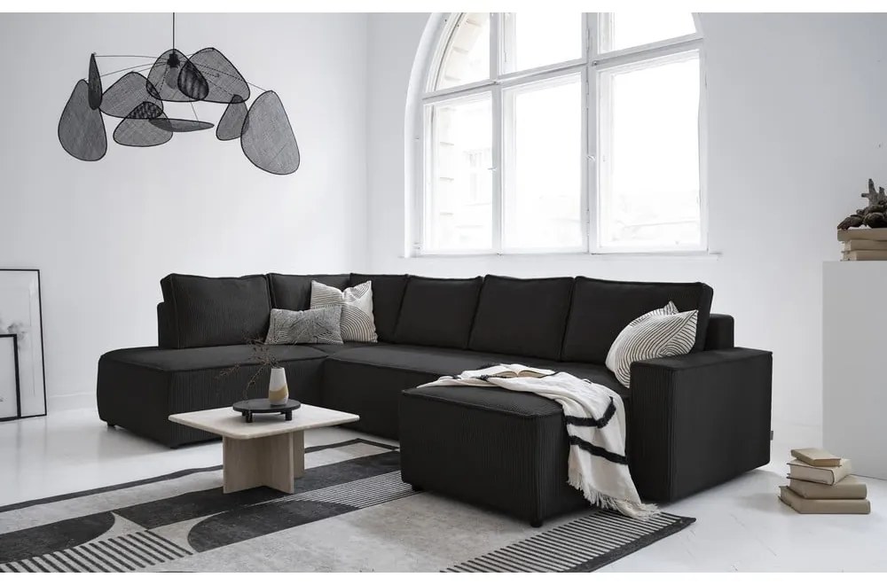 Antracitovosivá menčestrová rozkladacia rohová pohovka (ľavý roh/do tvaru "U") Brave Dave – Miuform