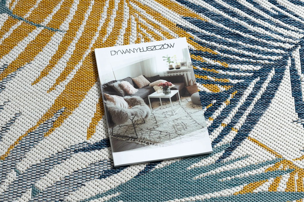 Koberec, behúň SISAL COOPER Listy 22258 ecru / tmavomodrý