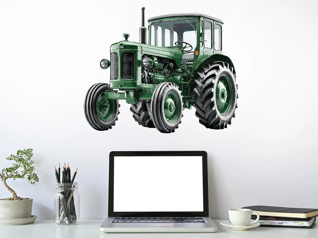 Retro traktor textilní prelepiteľná nálepka na stenu hárok 46 x 38 cm