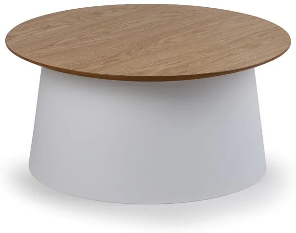 Plastový kávový stolík SETA s drevenou doskou, priemer 69 cm, dub/biela