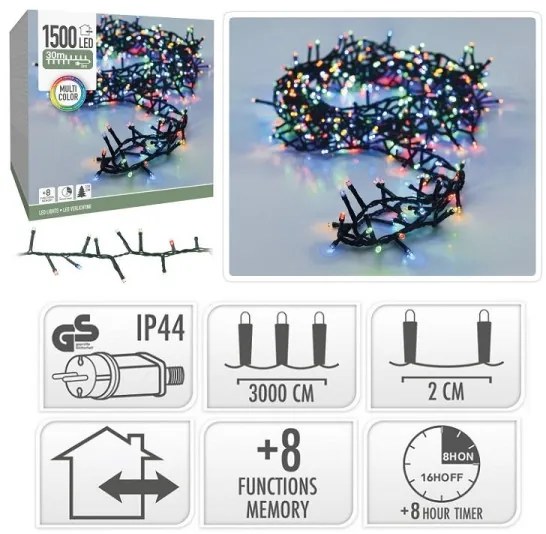 Svetelná vianočná reťaz Twinkle 16 m, farebná, 800 LED