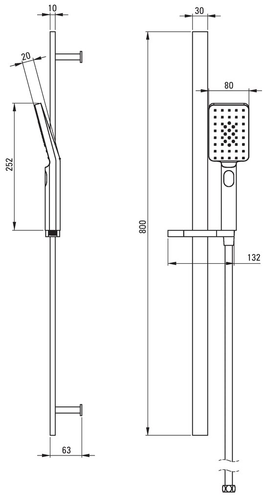 Deante Anemon, sprchový stĺp 80cm s 3-funkčnou ručnou hlavicou a sprchovou hadicou 150cm, čierna, NCZ_N51K