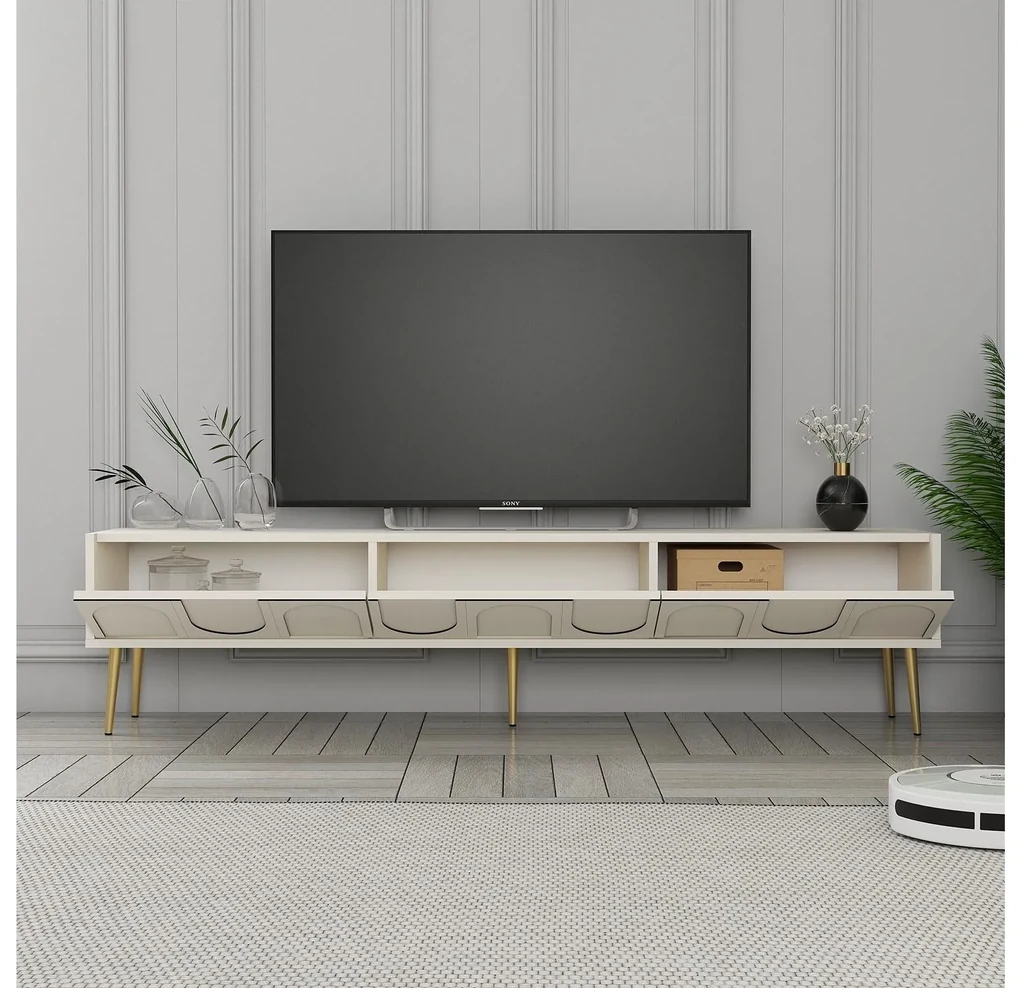 TV stolík/skrinka Bipemu 3 (krémová + zlatá). Akcia -20%. Vlastná spoľahlivá doprava až k Vám domov. 1095681