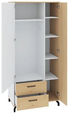 Šatníková skriňa so zásuvkami Gresalto GE01, Farby: lux biely / škvrnitý dub + lux biely