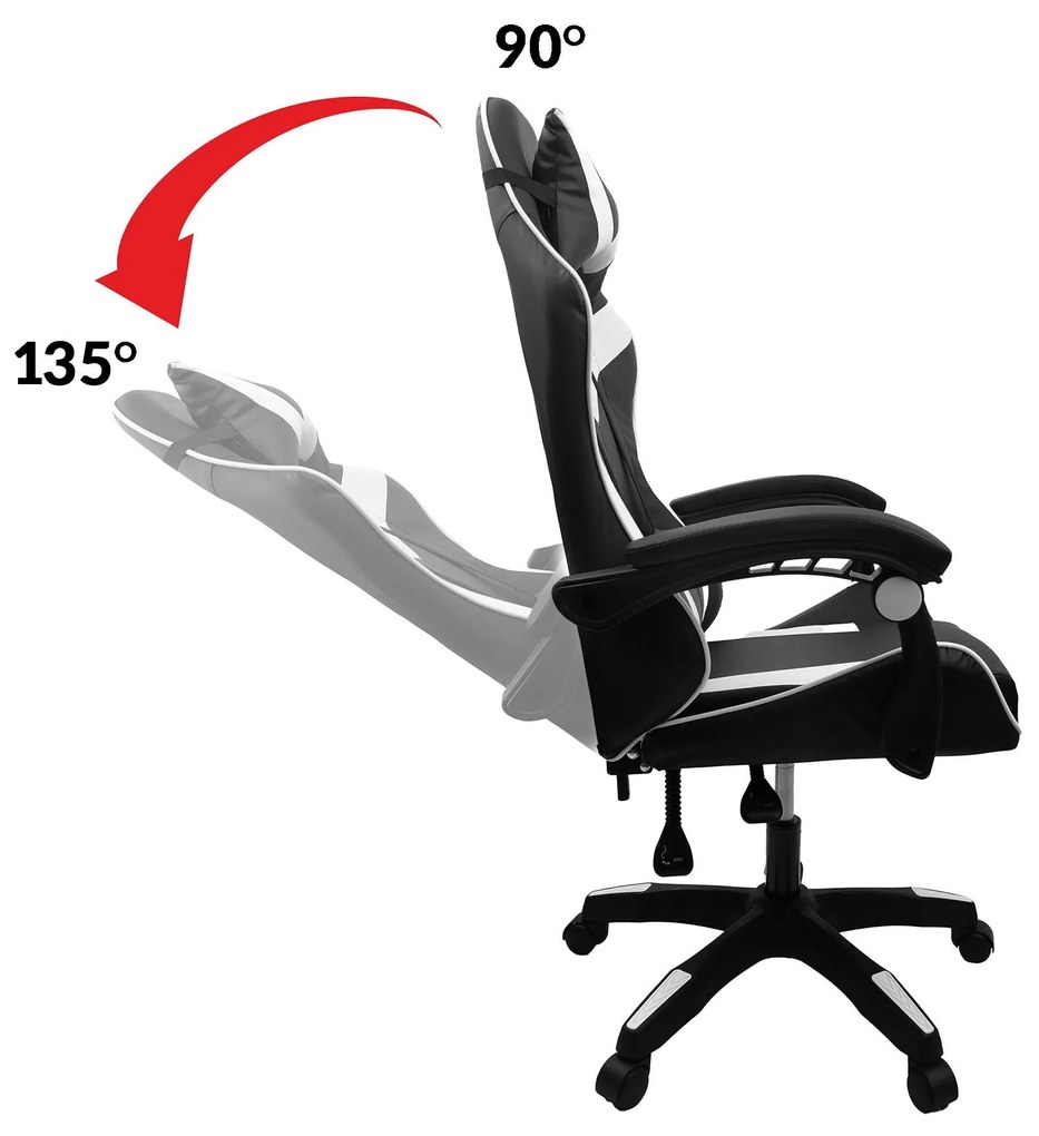 Herní židle SPORT s masážní funkcí KG108 černo-bílá