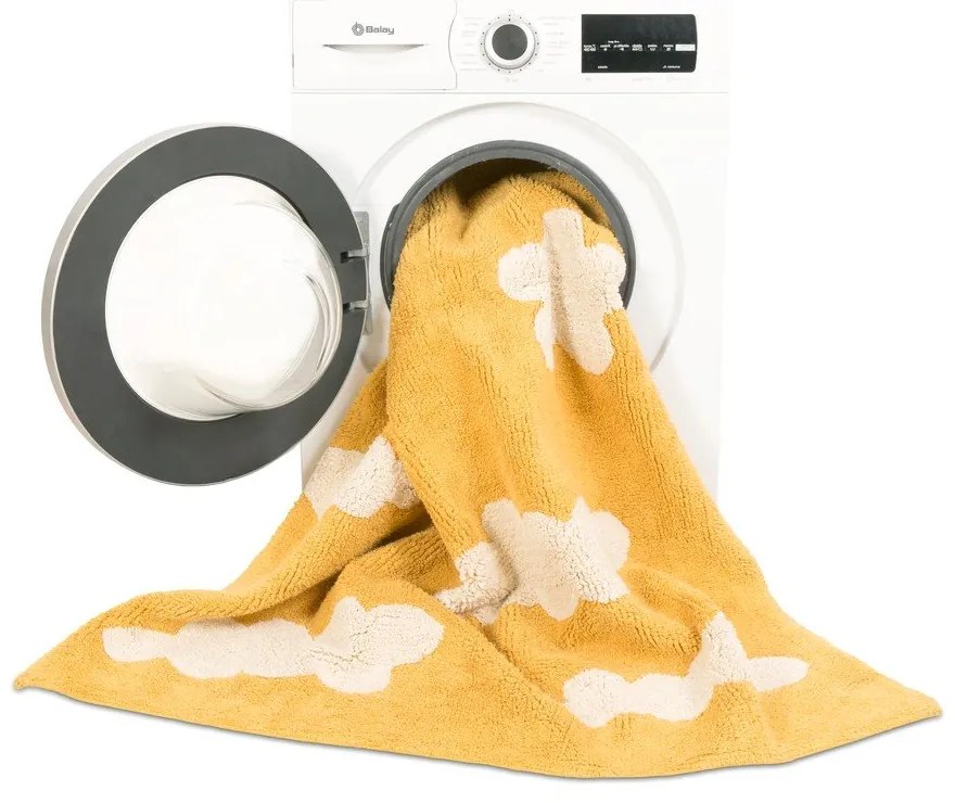 Prateľný ručne tkaný bavlnený detský koberec v horčicovej farbe 120x160 cm Clouds Mustard – Lorena Canals