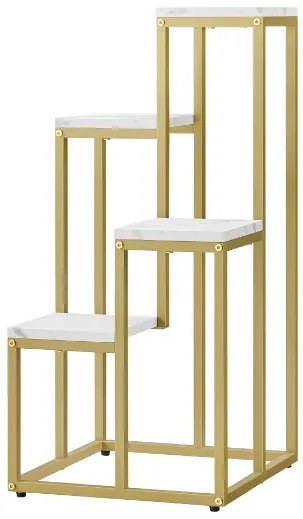 Stojan na kvety so 4 úrovňami - biely mramor / zlaté nohy