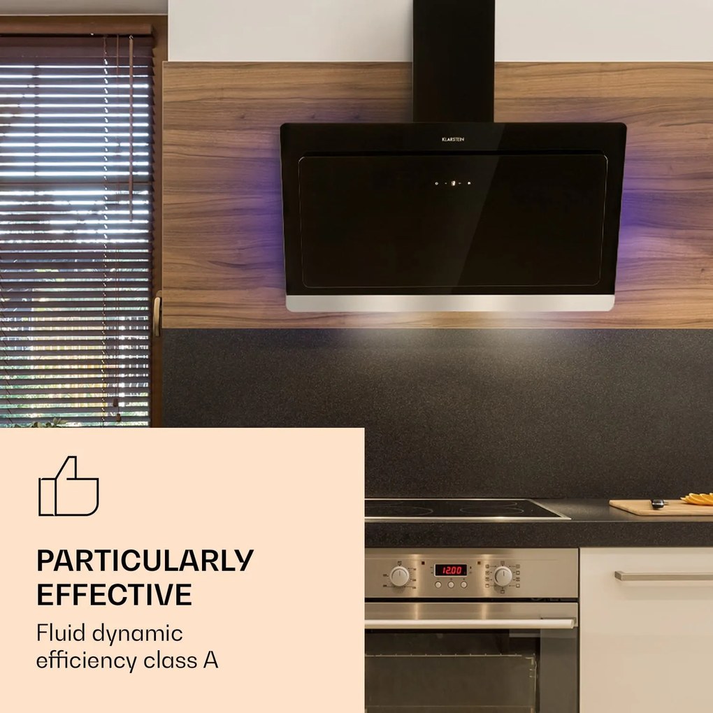 Klarstein Aurora Eco 90, digestor, 90 cm, nástenný, 550 m³/h, A+, dotykové ovládanie, čierny