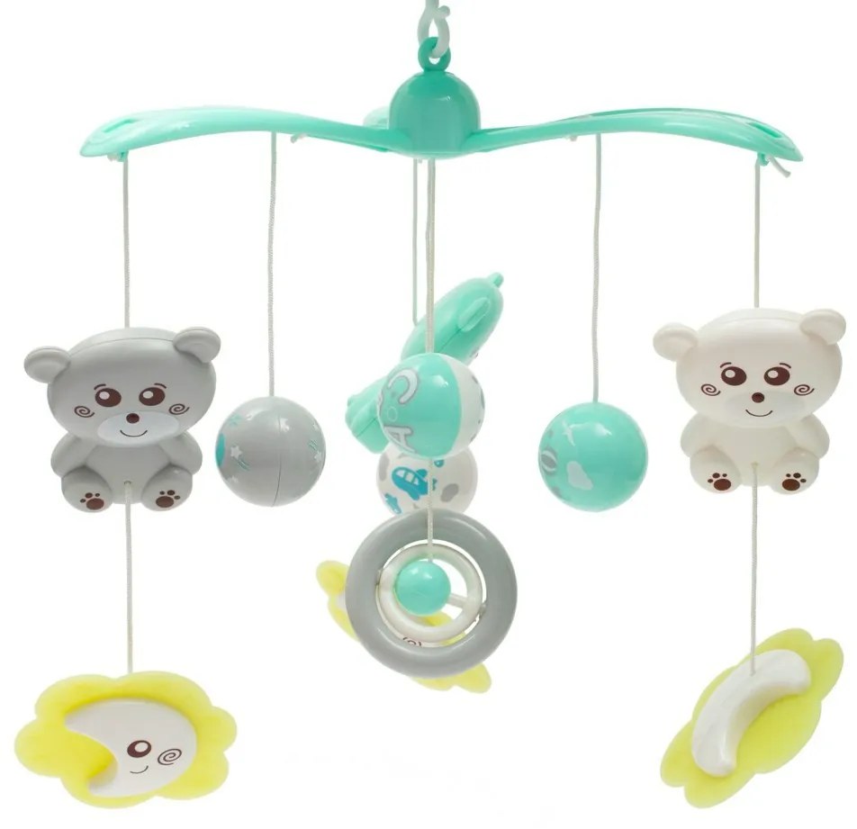 Kolotoč Baby Mix nad postieľku so svetelnýmprojektorom, zelený