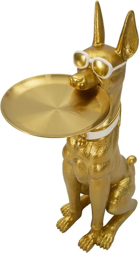 Dekoratívna socha Dog Pit s podnosom 91 cm zlatá