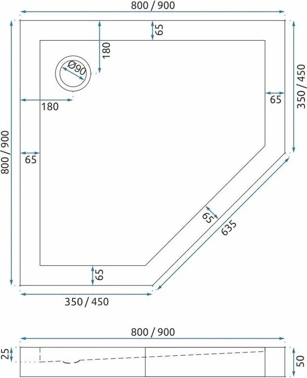 Päťuholníkový sprchový kút REA DIAMOND 90x90 cm, kartáčovaná meď/transparent + vanička Diamond biela