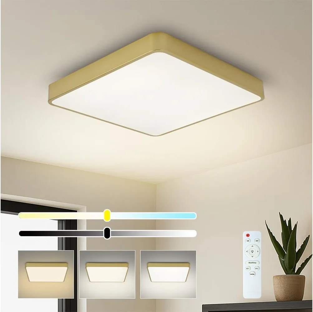BRILAGI-LED stmievateľné stropné svietidlo POOL SQUARE LED/36W/230V 3000-6000K 40x40 cm zlaté + diaľkové ovládanie