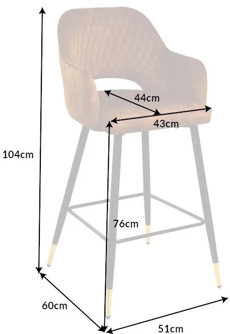 Barová stolička Paris dekoračné prešívanie zamatovo horčicová žltá