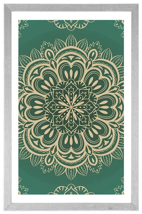 Plagát s paspartou Mandala na tyrkysovom pozadí - 40x60 white