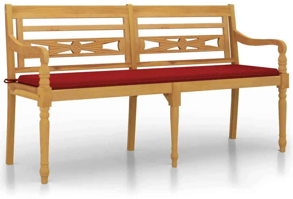 vidaXL Lavička Batavia s červenou podložkou 150 cm tíkový masív