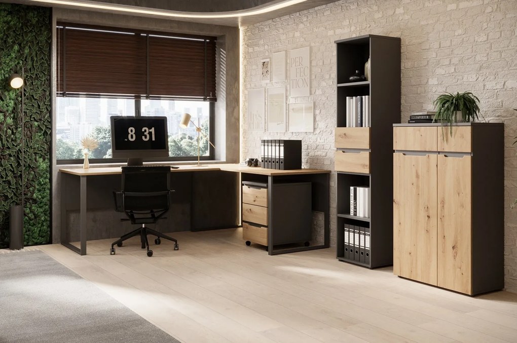 Kancelársky regál Brego 06 45 cm so zásuvkami grafit/dub Artisan