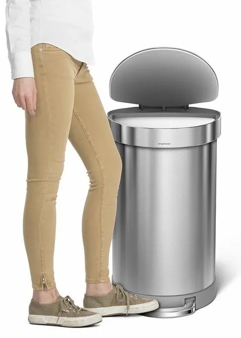 Pologuľatý pedálový kôš 45 l, matná oceľ, nerez