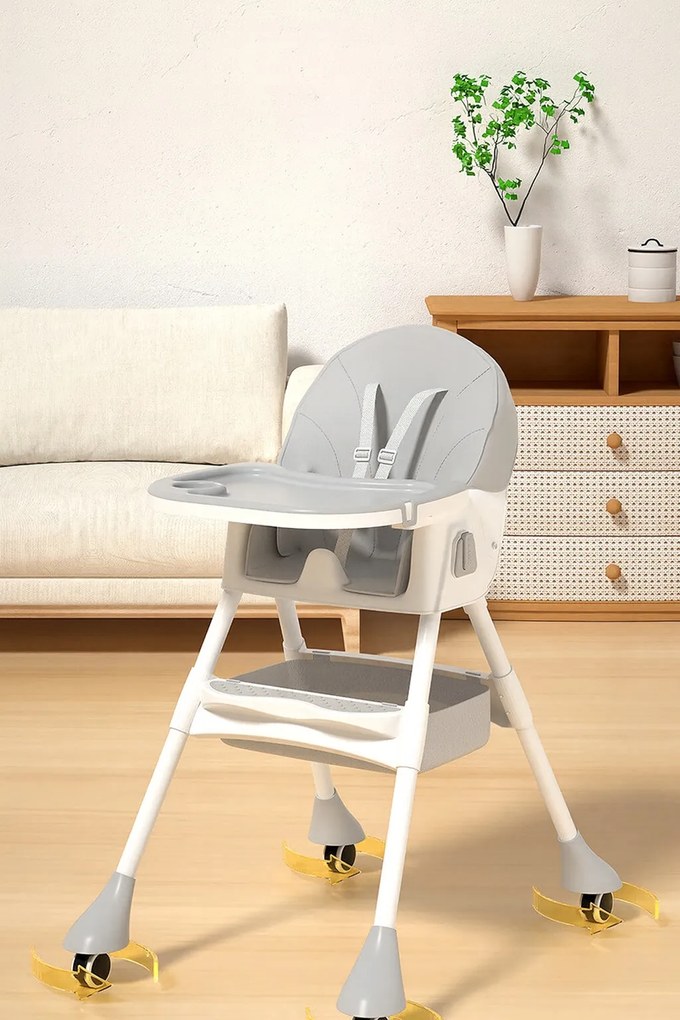 Stolička na kŕmenie KDK03 4v1 sivá + podbradník a kolieska ZDARMA