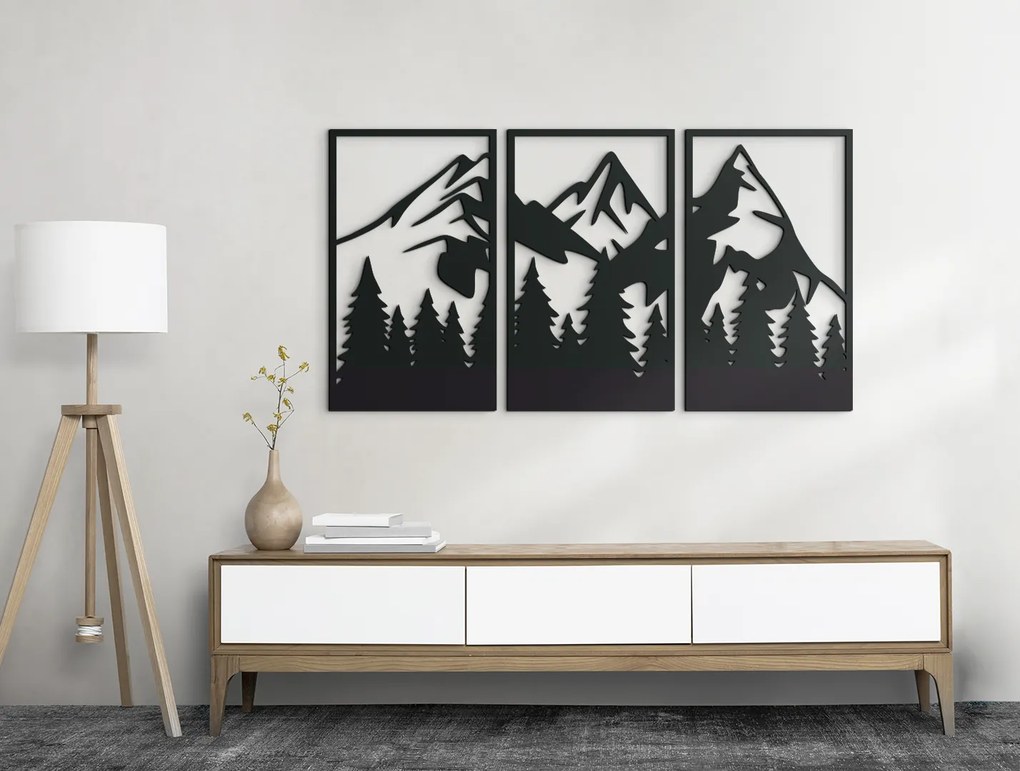 drevko Viacdielny obraz Vrchy nad lesom Rozmer obrazu: 35 x 65 cm, Farba dekorácie: Čierna