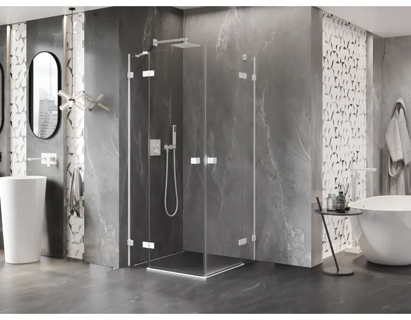 Mexen Lunar Duo, výklopný sprchový kút 85 x 85 cm, 8mm číre sklo, biely profil, 834-085L-085P-20-00
