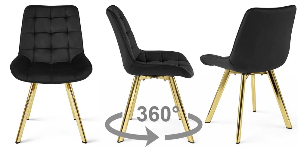 Stolička SORIA 360 – čierny zamat / zlaté nohy × 4