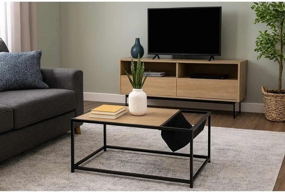 Čierny/v prírodnej farbe konferenčný stolík v dekore duba 60x99 cm Bayen – Bonami Essentials