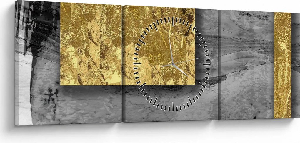 Obraz - Zlaté štvorce N⁰2 (s hodinami) (90x30 cm)