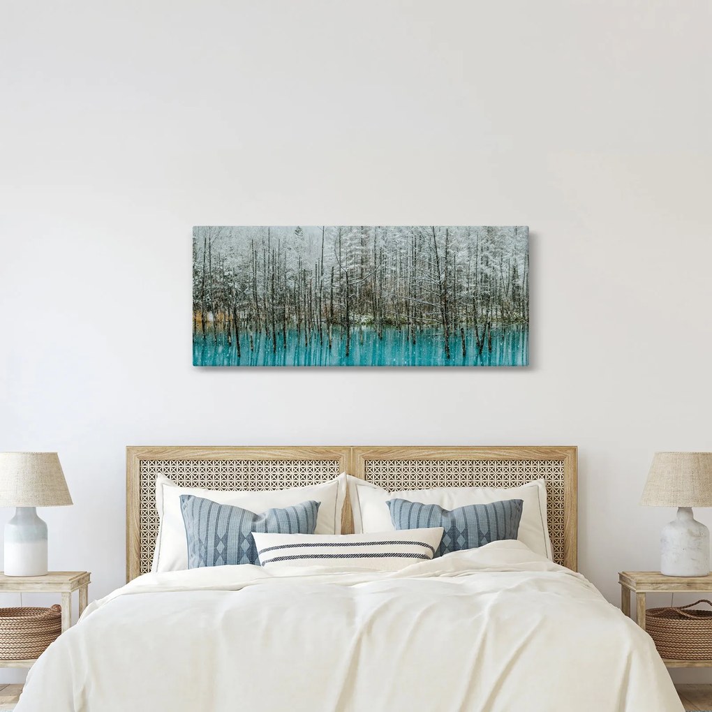 Obraz - Tyrkysový rybník, Biei, Japonsko (120x50 cm)