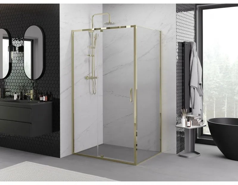 Mexen Exo, výklopný sprchový kút 140 x 75 cm, číre sklo, zlatá, 819-140-075-50-00