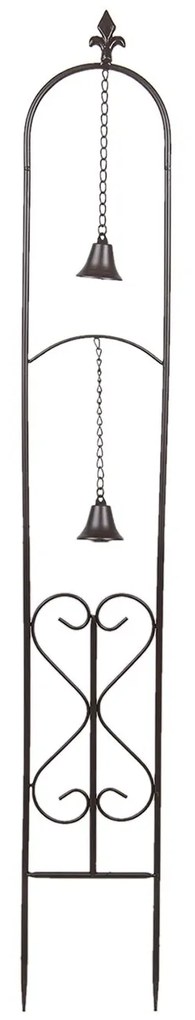Tmavý kovový stojan s zvončekom na popínavej kvety - 20 * 7 * 140 cm