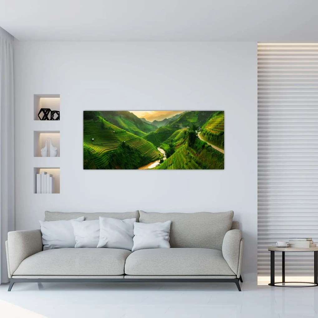 Obraz - Ryžové terasy Mu Cang Chai (120x50 cm)