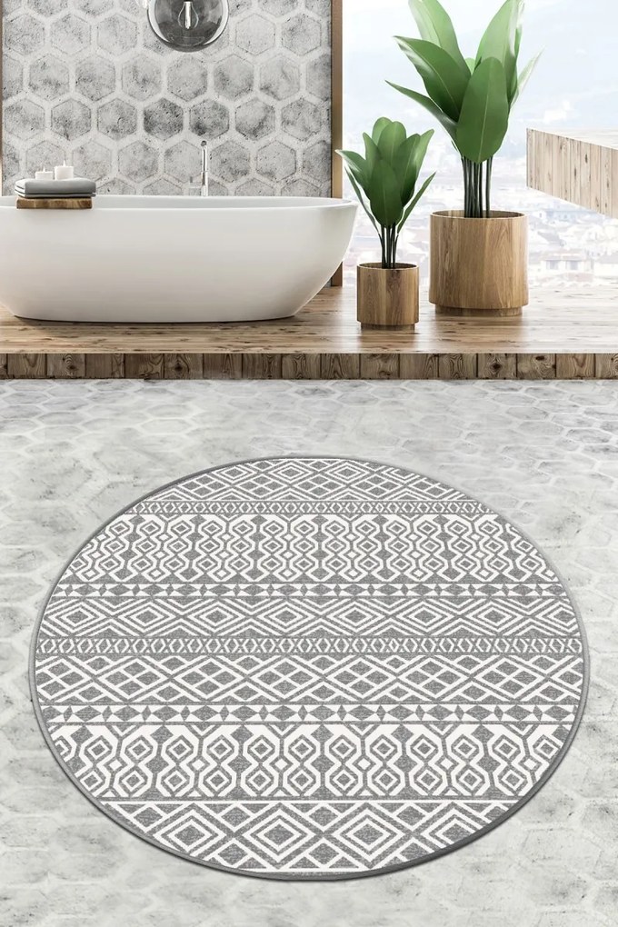 Kúpeľňová predložka Kruh 80 cm sivá/biela