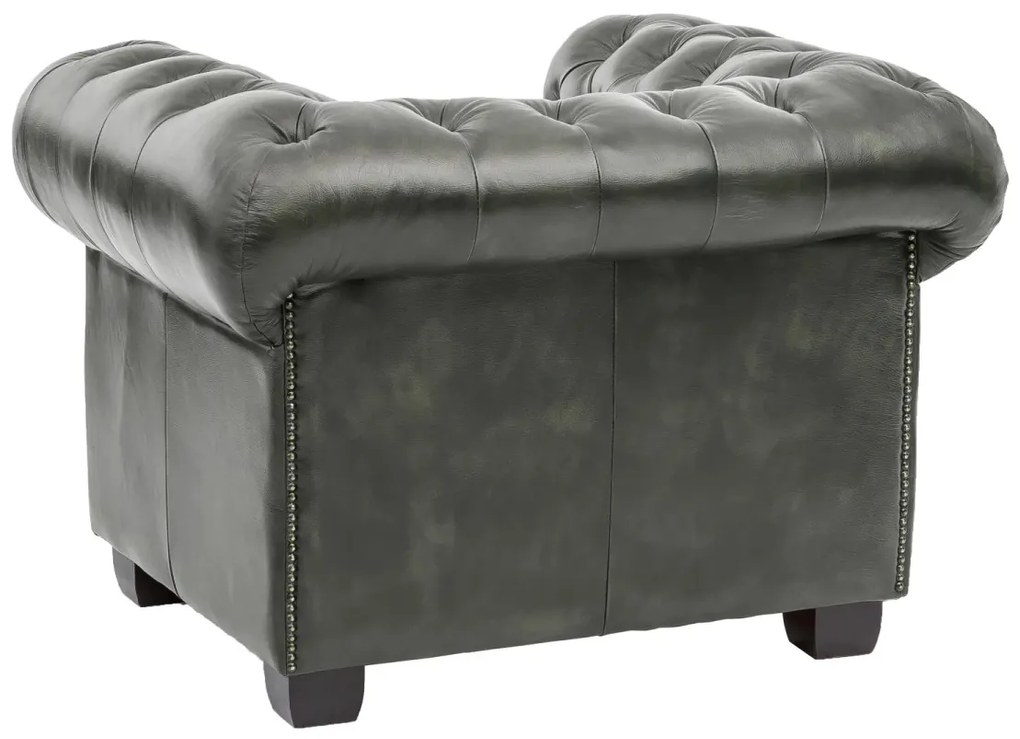 furniture-nabytek.cz - Masivní křeslo Chesterfield z pravé kůže, zelené – 100×90×72 cm