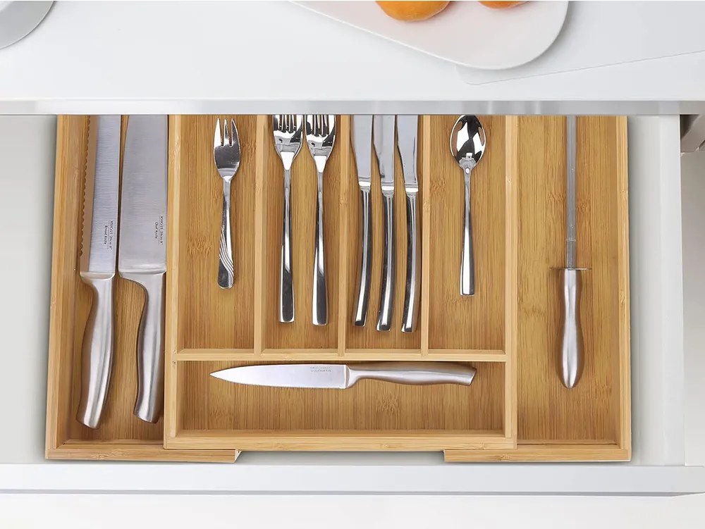 VERK GROUP Organizér do zásuvky, príborník, bambusový, nastaviteľný 27-39 x 37 hĺbka