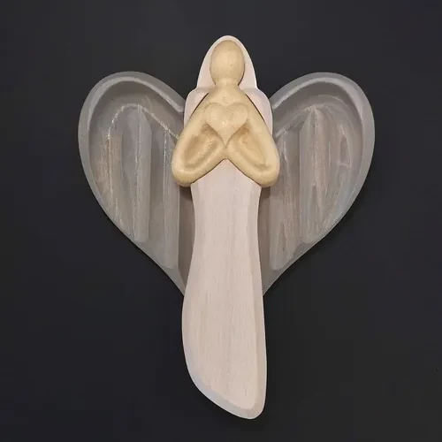 AMADEA Drevený anjel so srdcom, farebný, masívne drevo, 22x15x2 cm