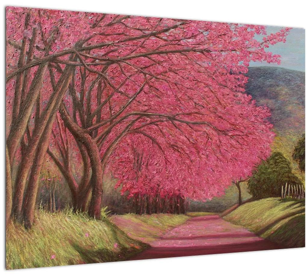 Sklenený obraz rozkvitnutých stromov (70x50 cm)