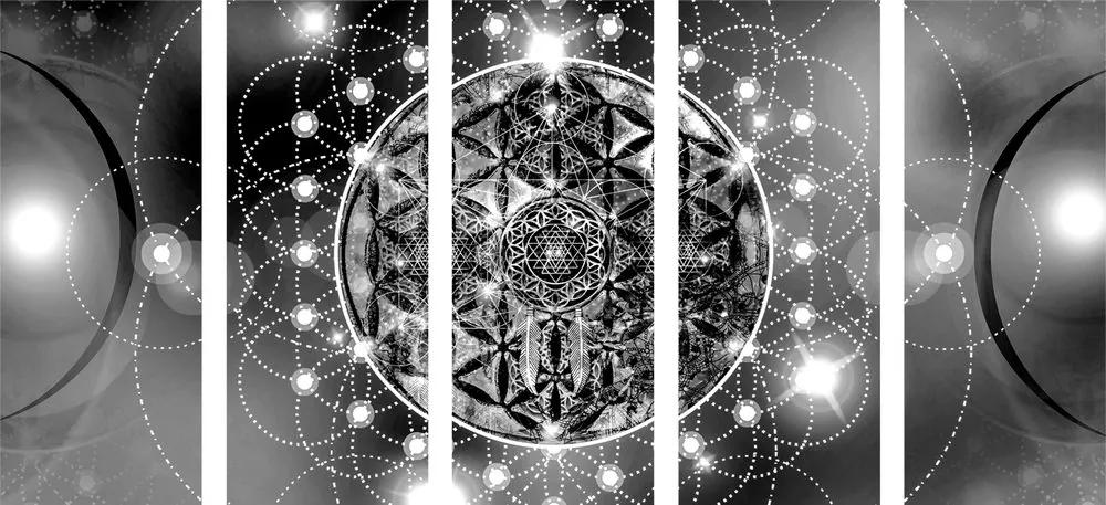 5-dielny obraz očarujúca Mandala v čiernobielom prevedení Varianta: 100x50