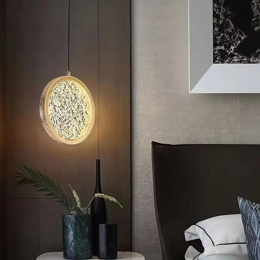 Toolight Toolight, LED krištáľový závesný luster, 10W, 3000K, LHJ100-1CP, zlatá, OSW-60045