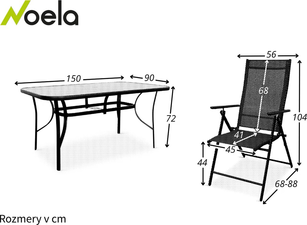 Noela Záhradný jedálenský set Klaudia čierny + 6x kovová stolička Pia