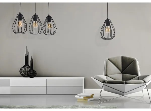 Luster na lanku BRYLANT BLACK 3xE27/60W/230V